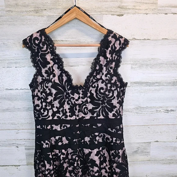 Tadashi Shoji Black Lace Overlay Cocktail Dress 16 Elegant Romantic Sheath - Picture 8 of 14